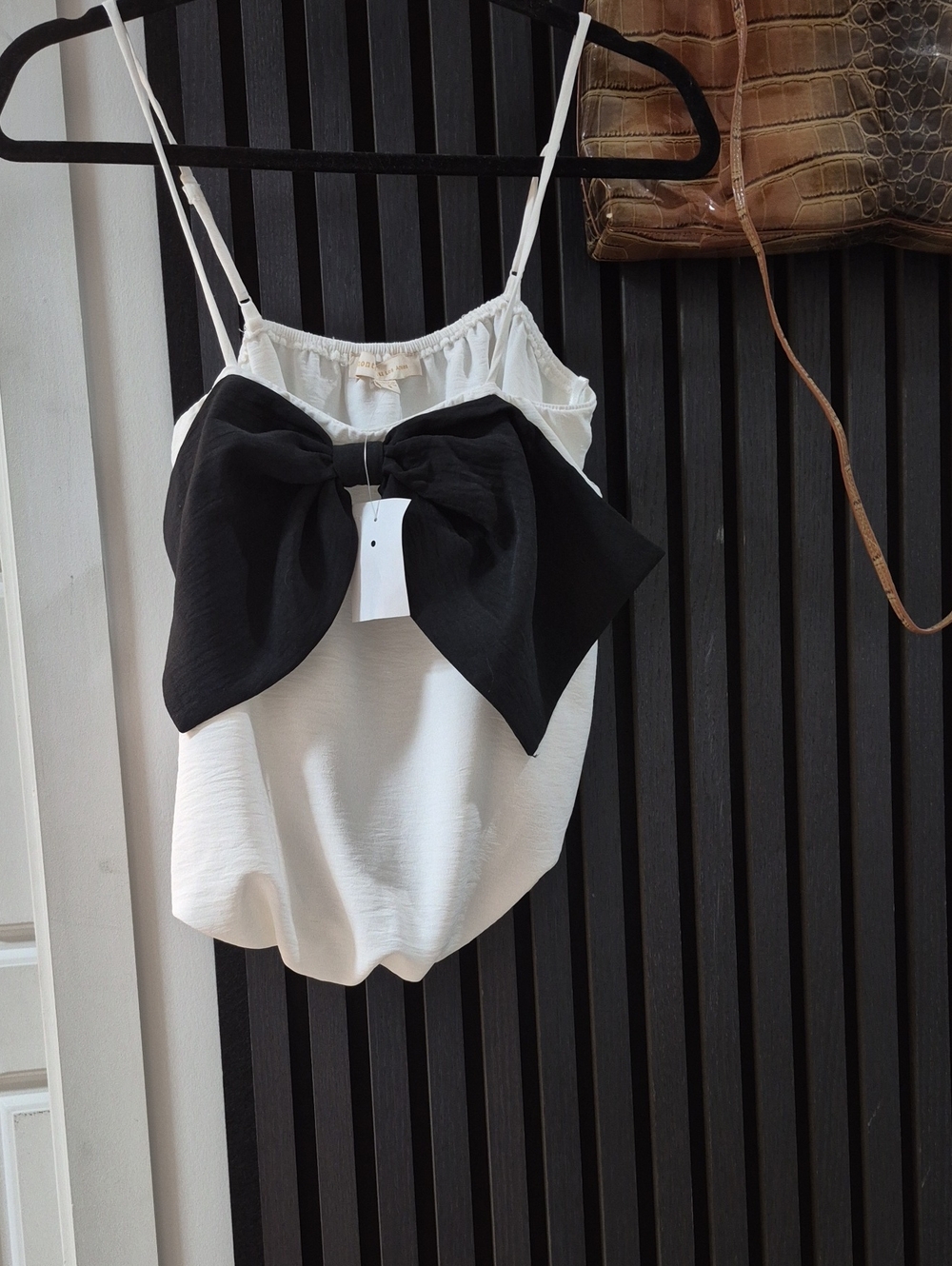 White Spaghetti Strap Tank with Oversized Black Bow